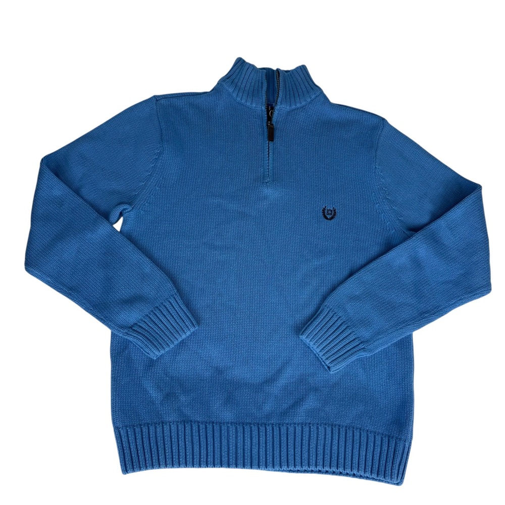 NWT Chaps Mens Quarter Zip Sweater Blue Cotton Shaker Stitch Mock Neck Medium - Picture 3 of 7